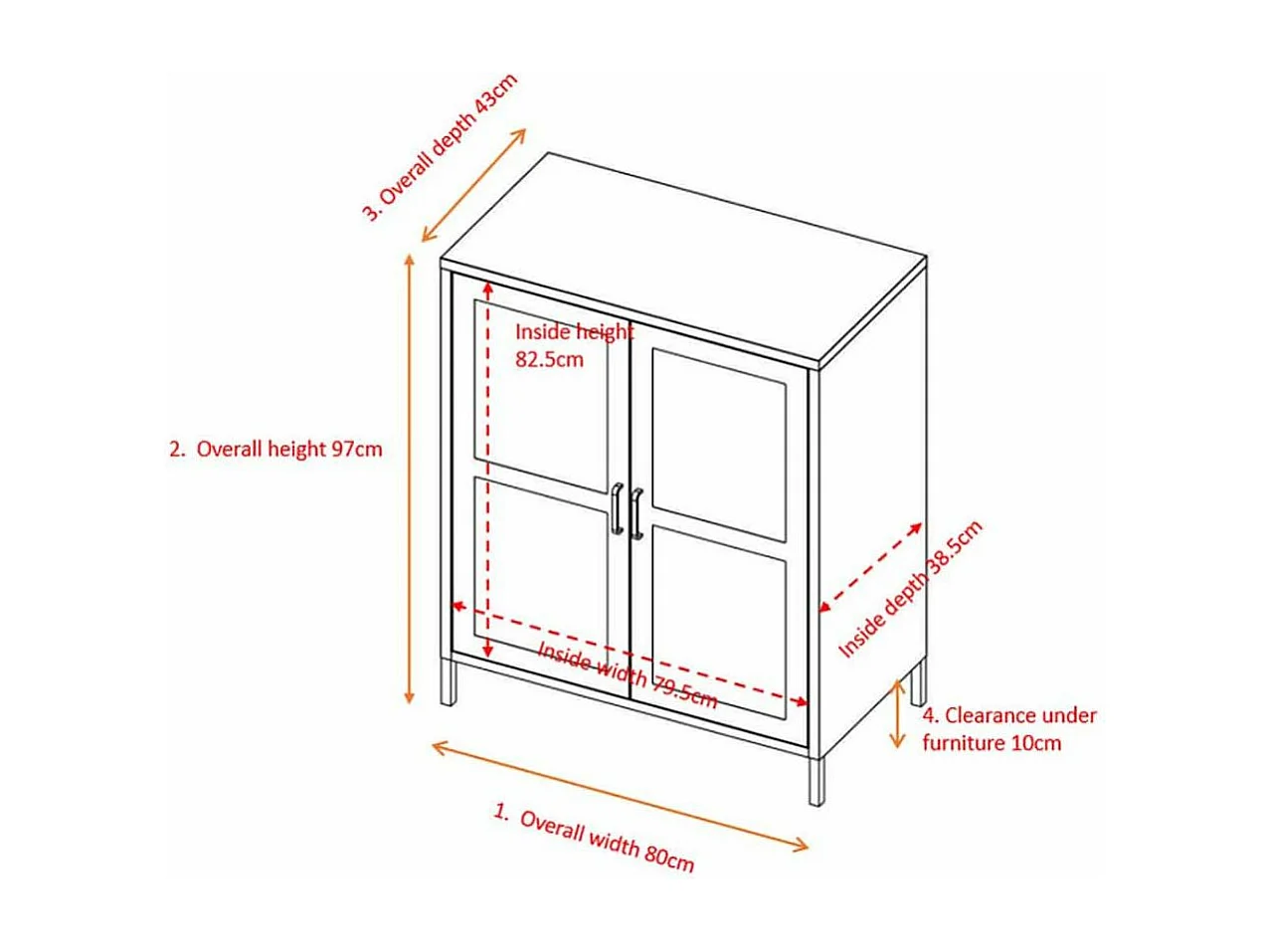 Acero dressoir 2 deuren, 3 planken, lichtgrijs.