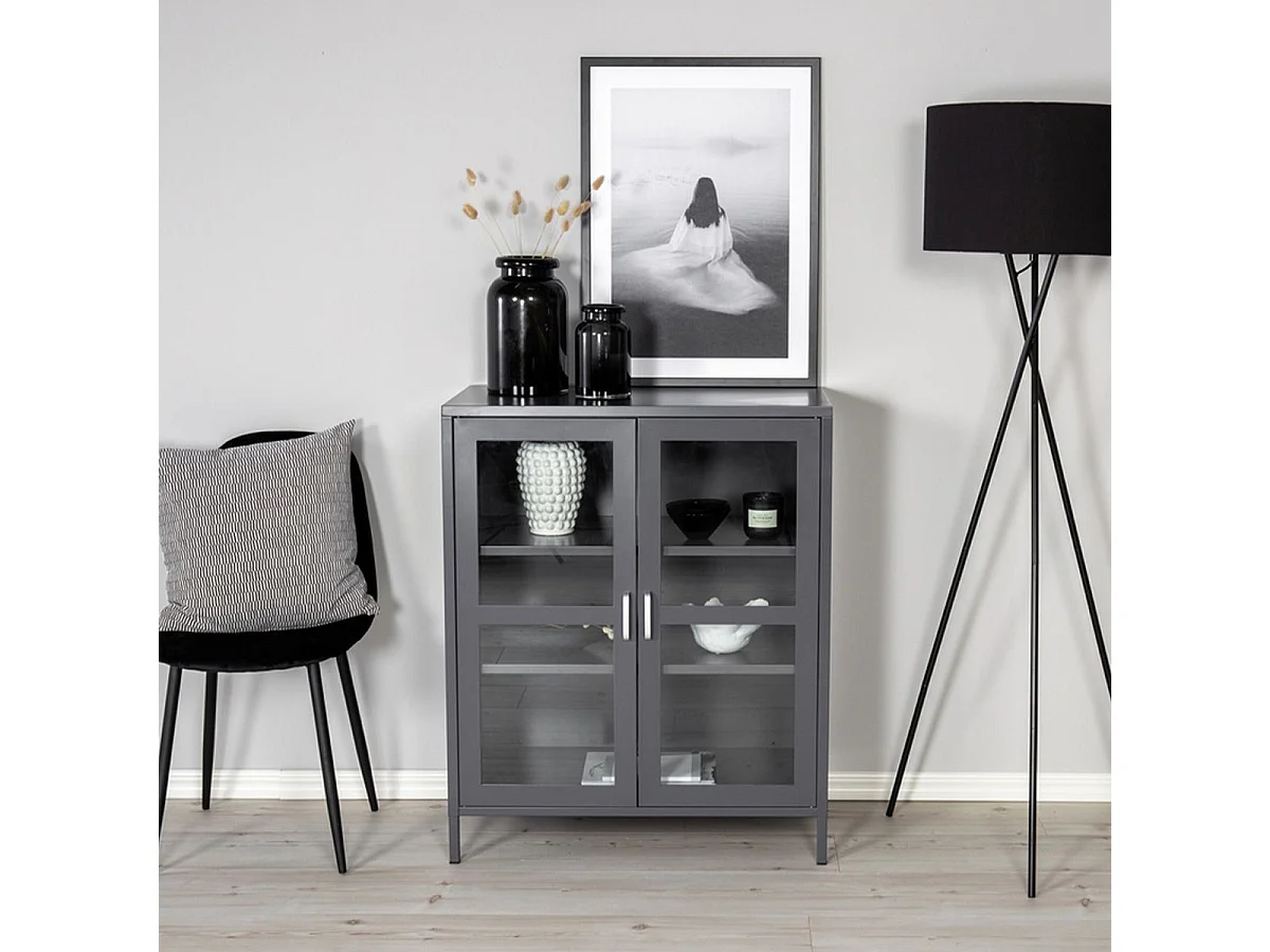 Vitrine 2 Portes "Acero" 97cm Gris Clair