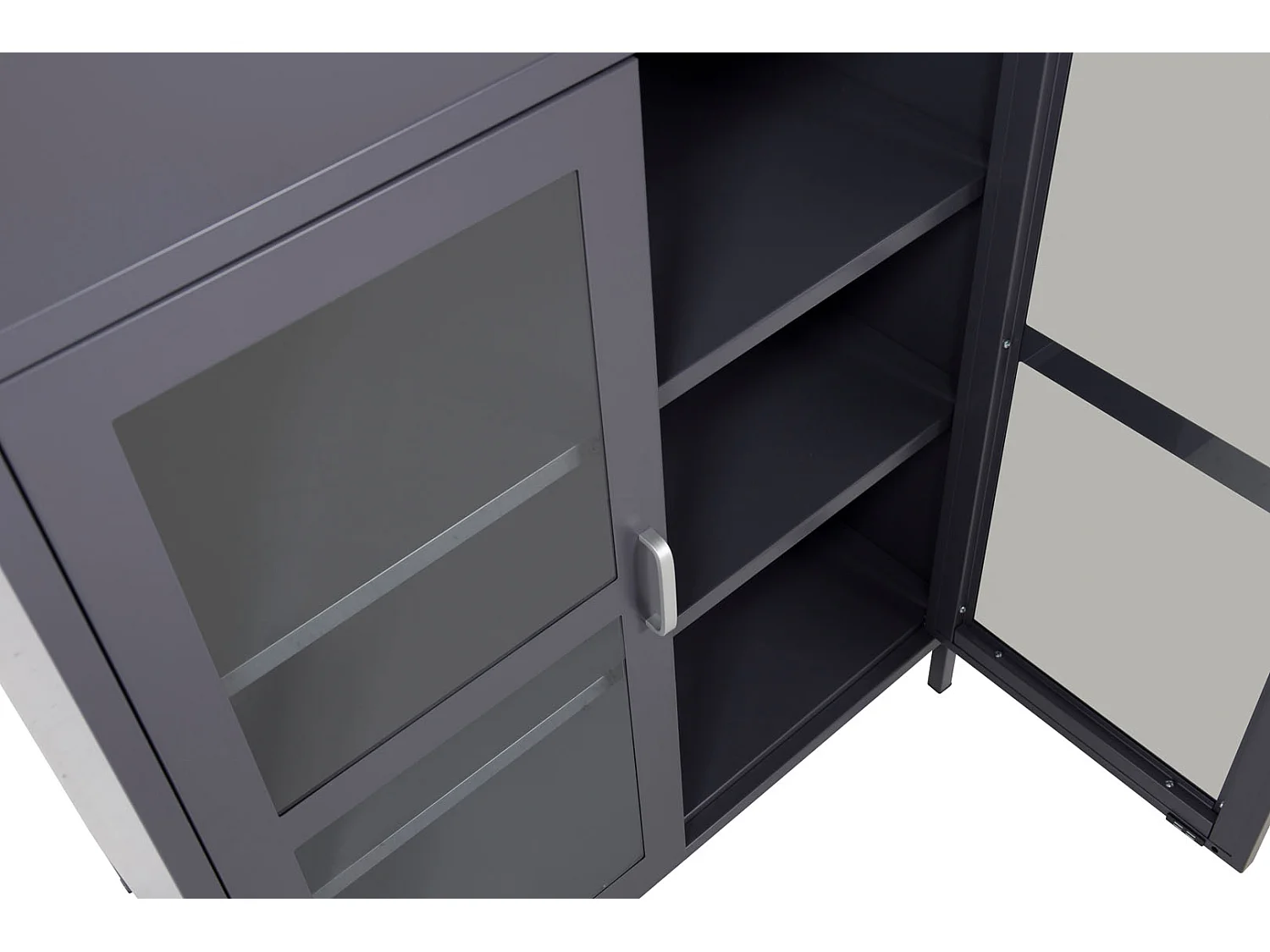 Acero Buffet 2 portes, 3 tablettes de rangement, gris clair.