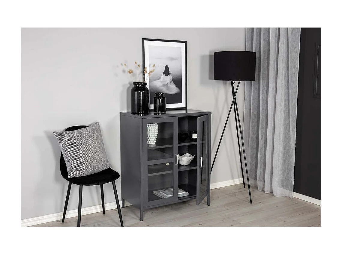 Acero Buffet 2 portes, 3 tablettes de rangement, gris clair.