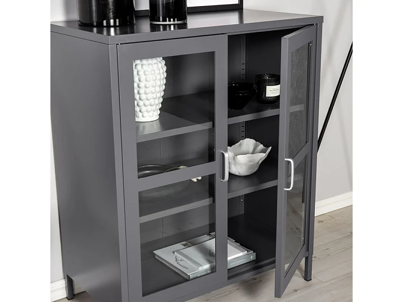 Acero Buffet 2 portes, 3 tablettes de rangement, gris clair.