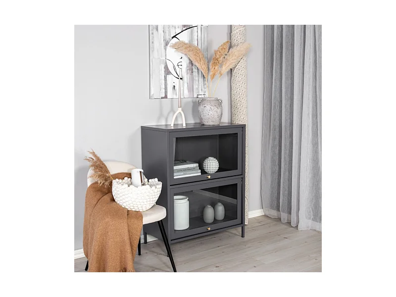 Vitrine 2 Portes "Bakal" 100cm Gris Clair