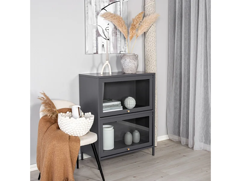 Vitrine 2 Portes "Bakal" 100cm Gris Clair