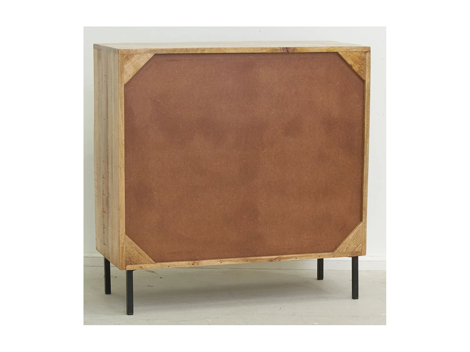 Commode en manguier naturel et teinté noir Damier 3 portes + 1 niche de rangement