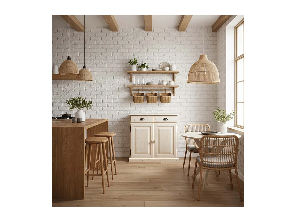 Buffet en bois brut 2 portes 2 tiroirs