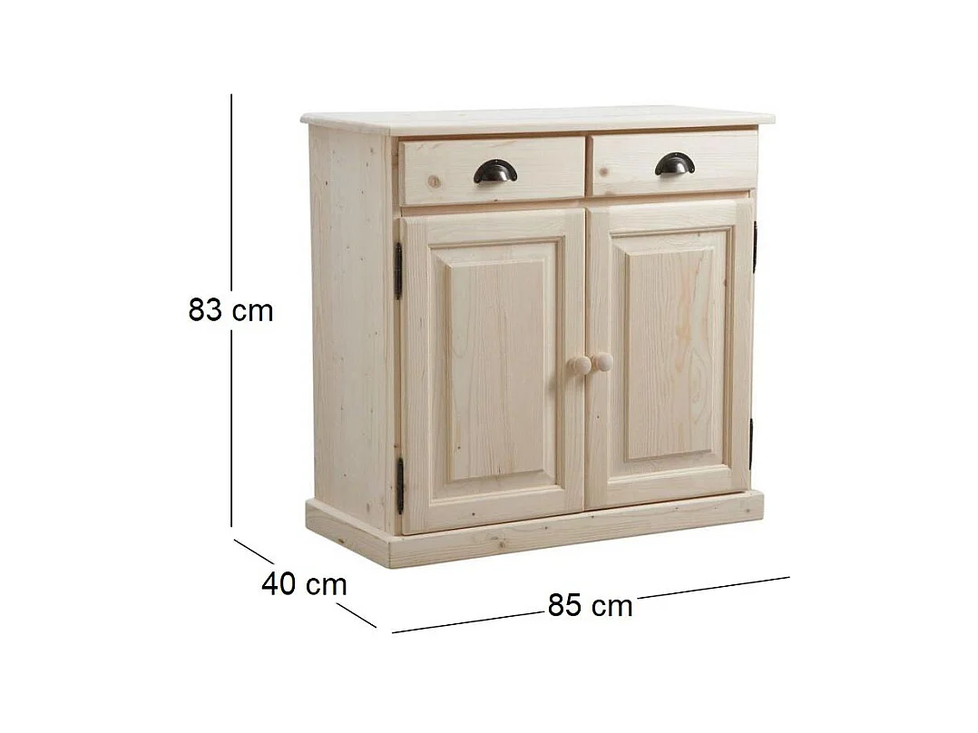 Buffet en bois brut 2 portes 2 tiroirs