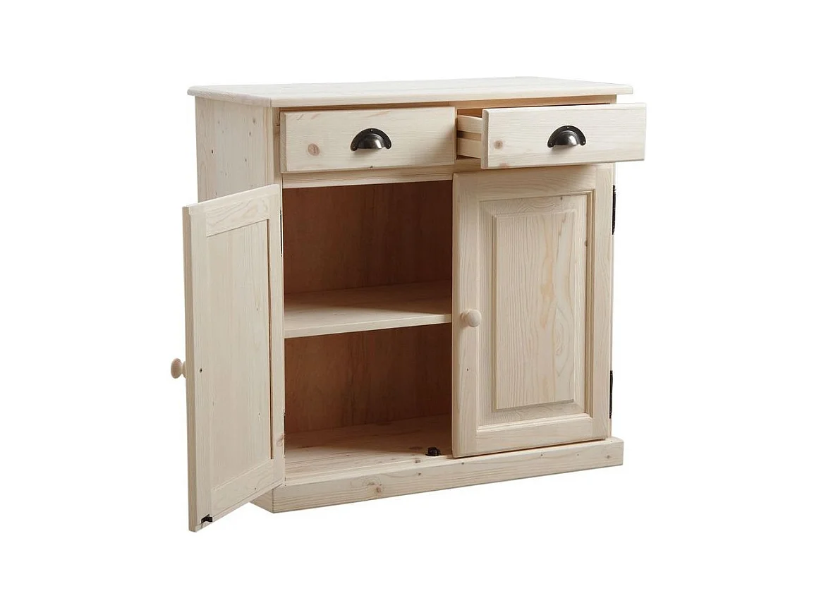 Buffet en bois brut 2 portes 2 tiroirs
