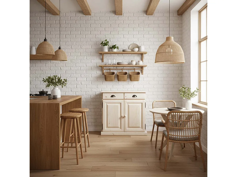 Buffet en bois brut 2 portes 2 tiroirs