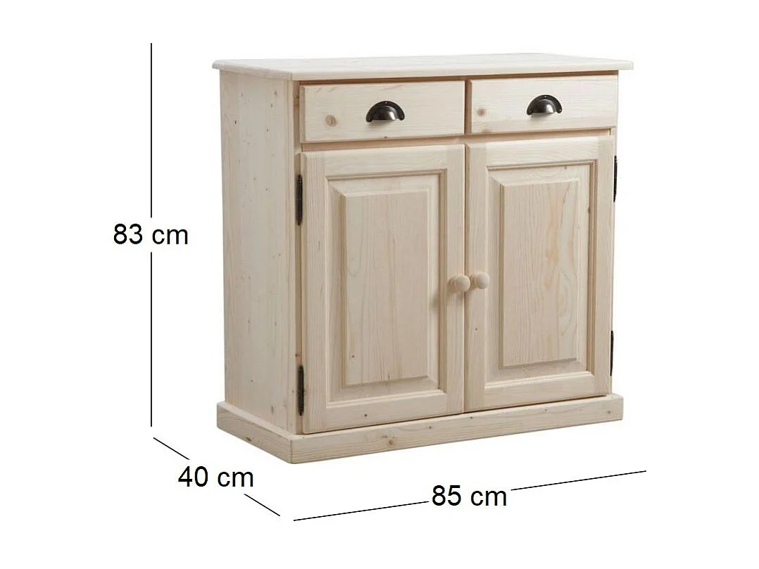 Buffet en bois brut 2 portes 2 tiroirs
