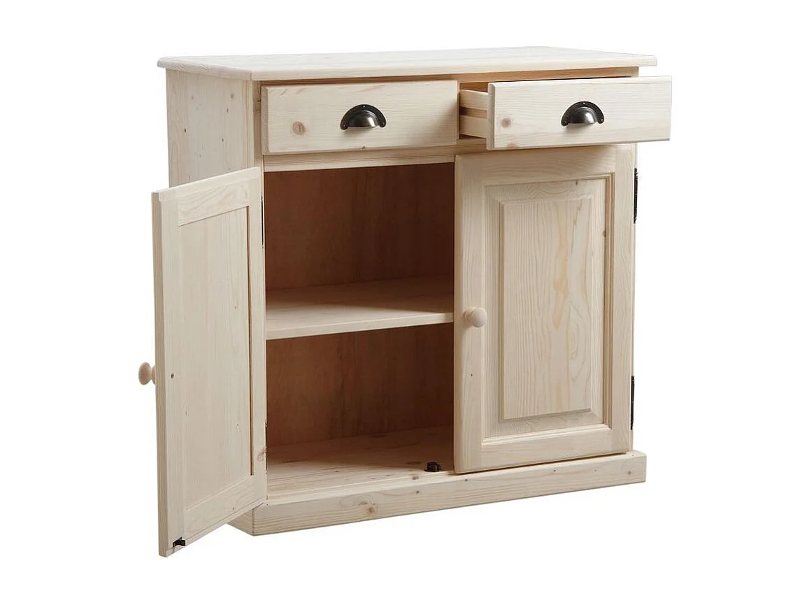 Buffet en bois brut 2 portes 2 tiroirs