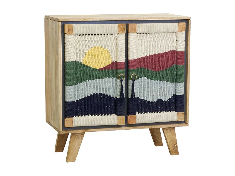 Buffet artisanal en manguier et coton tissé SUNSET 2 portes