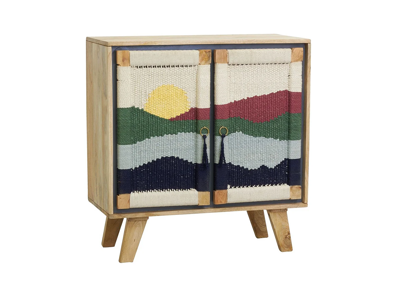 Buffet artisanal en manguier et coton tissé SUNSET 2 portes