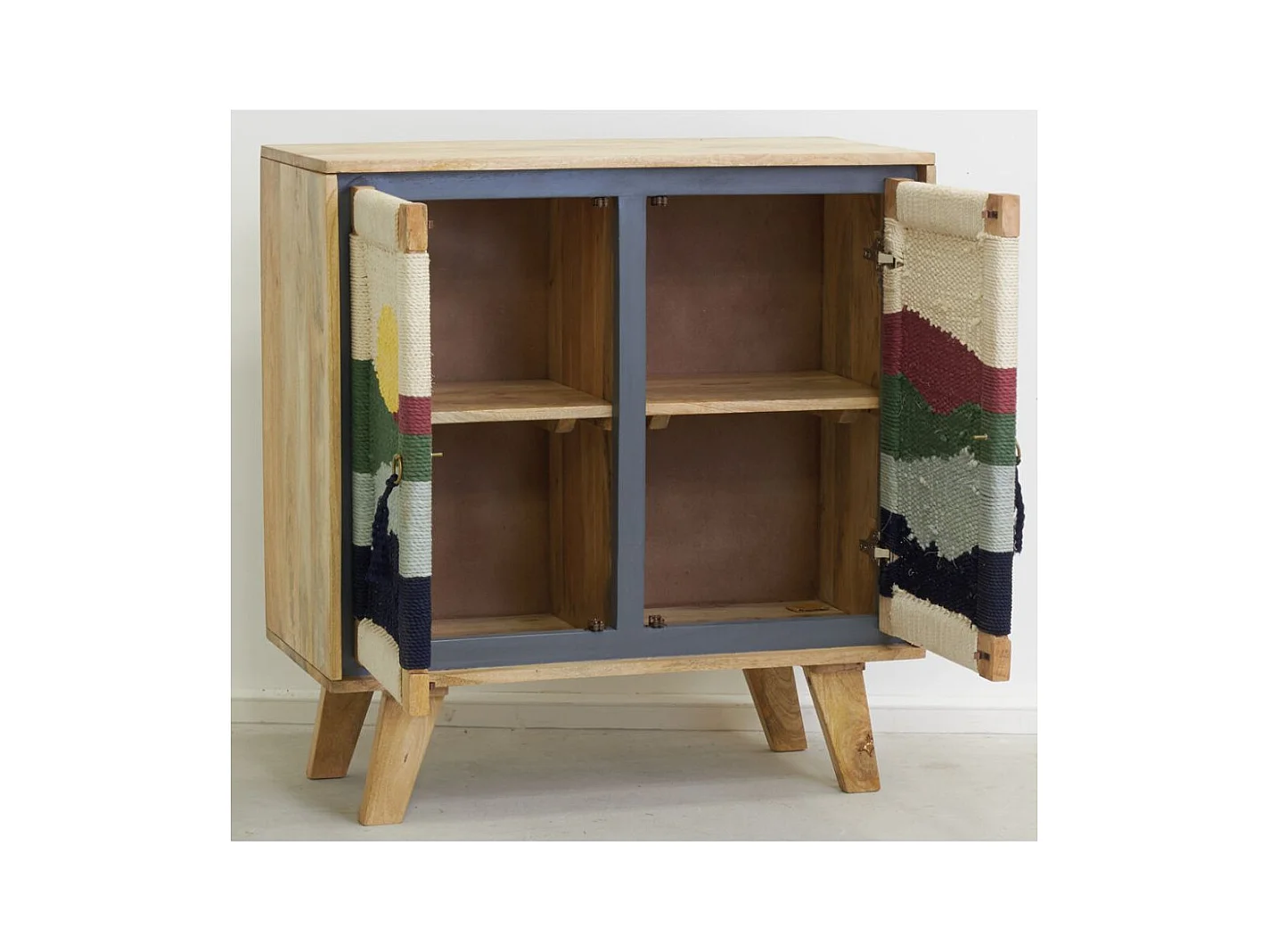 Buffet artisanal en manguier et coton tissé SUNSET 2 portes