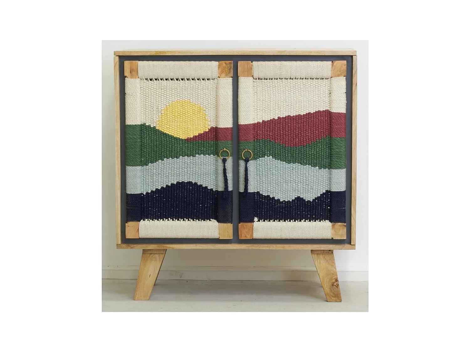 Buffet artisanal en manguier et coton tissé SUNSET 2 portes