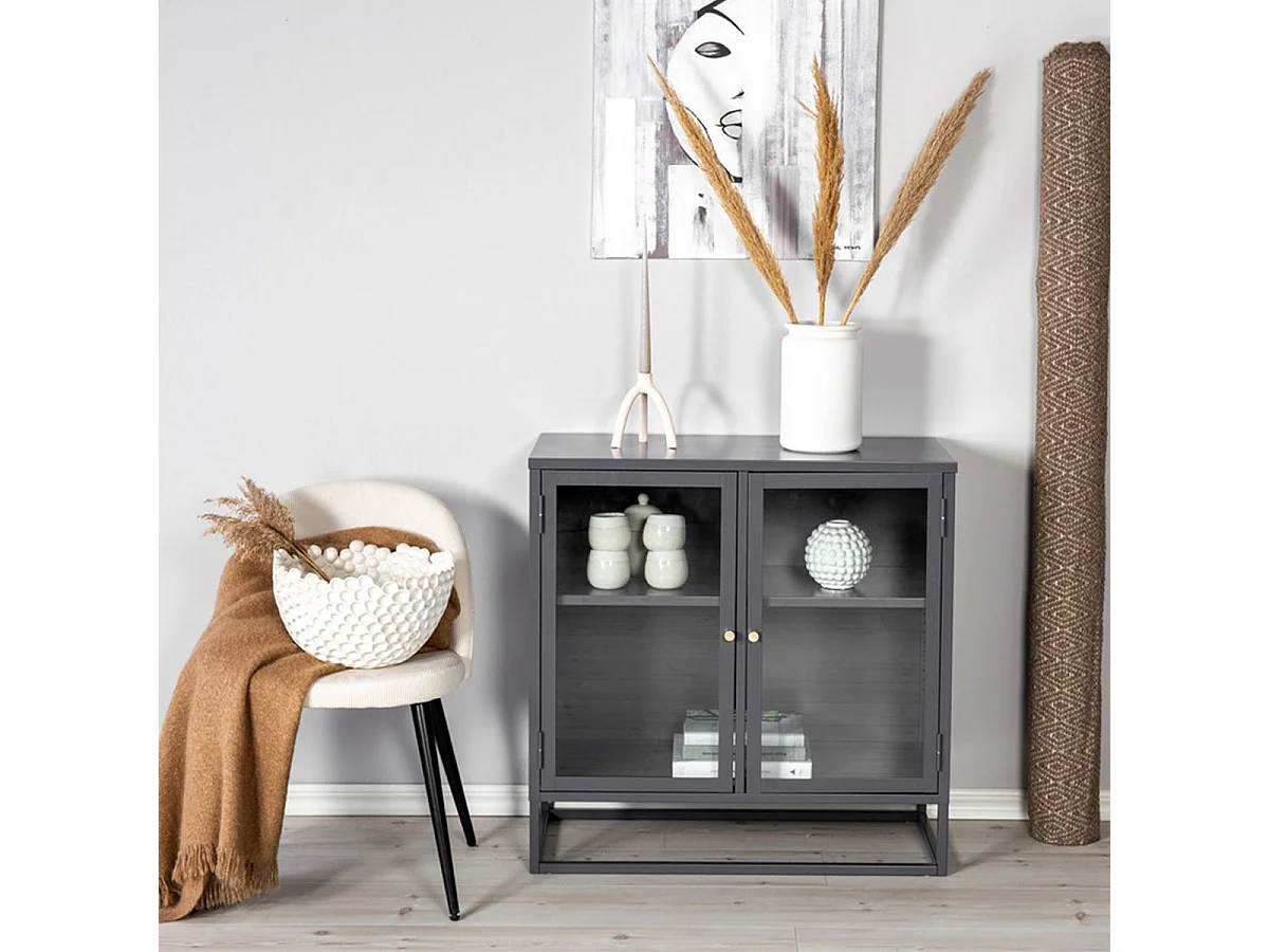 Bakal dressoir 2 glasdeuren, 2 planken, lichtgrijs.