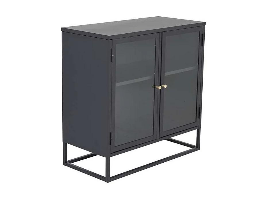 Bakal dressoir 2 glasdeuren, 2 planken, zwart.