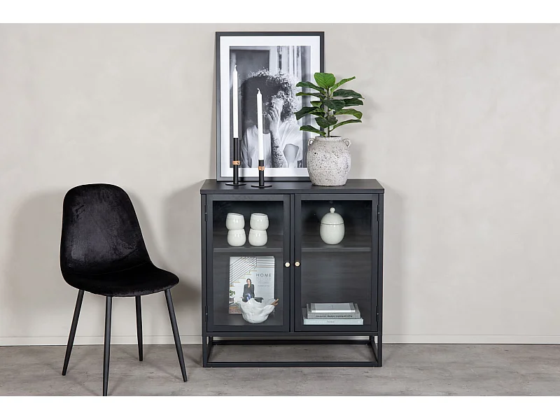 Bakal dressoir 2 glasdeuren, 2 planken, zwart.