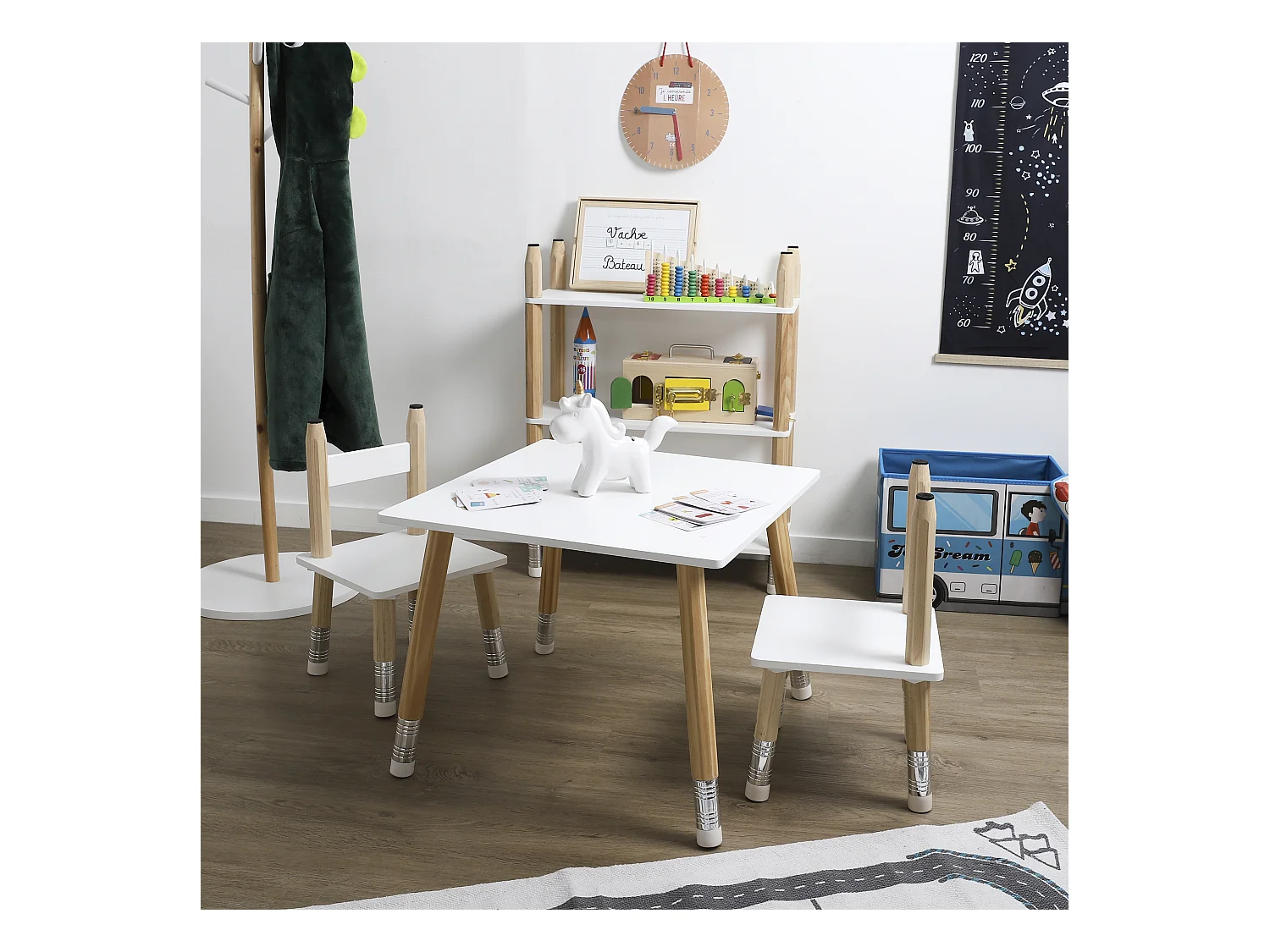 Table Et 2 Chaises Crayon Blanc, Marron