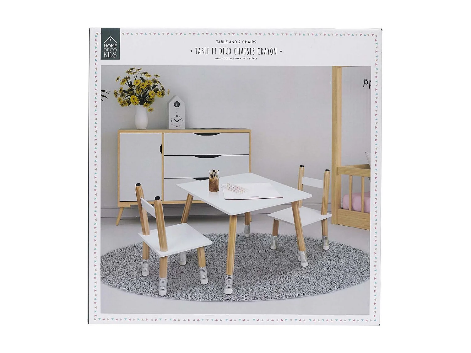 Table Et 2 Chaises Crayon Blanc, Marron