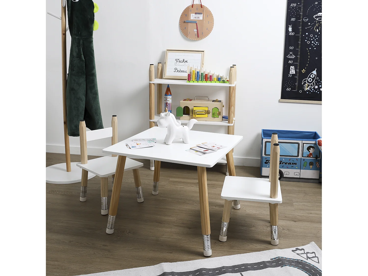 Table Et 2 Chaises Crayon Blanc, Marron