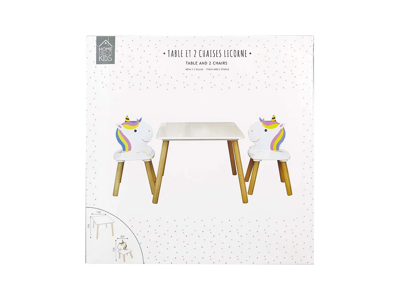 Table Et 2 Chaises Licorne Lily Blanc, Marron, Multicolore