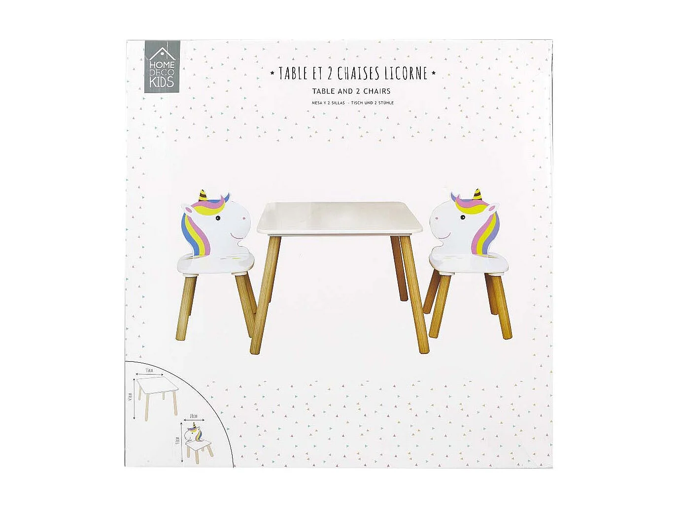 Mesa de madera de unicornio Lily y 2 sillas