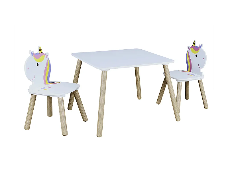 Tisch und 2 Stühle aus Holz Einhorn Lily