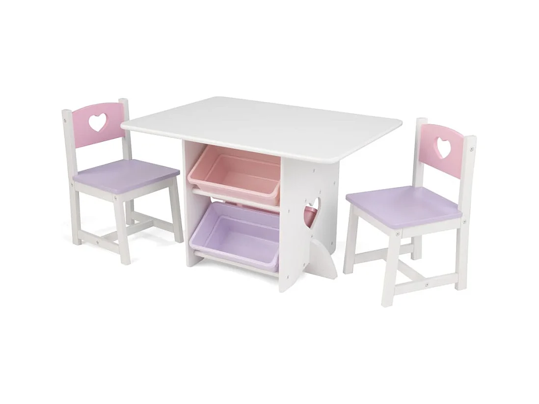 Tavolo, sedie e contenitore in legno per bambini Coeur