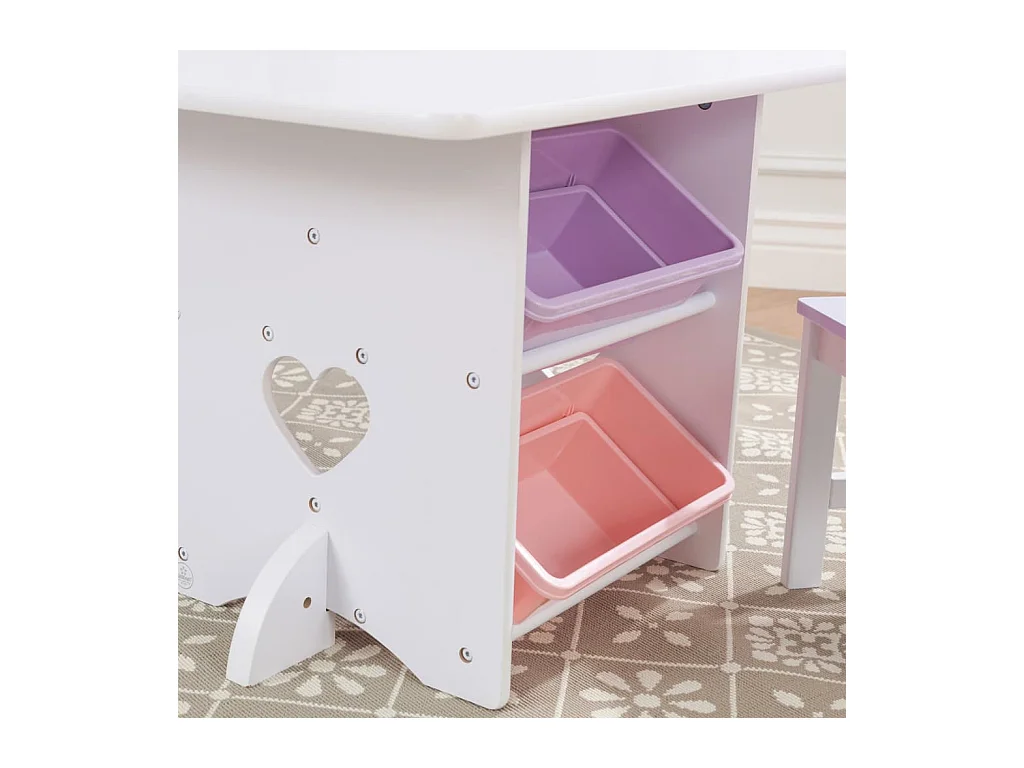 Tavolo, sedie e contenitore in legno per bambini Coeur