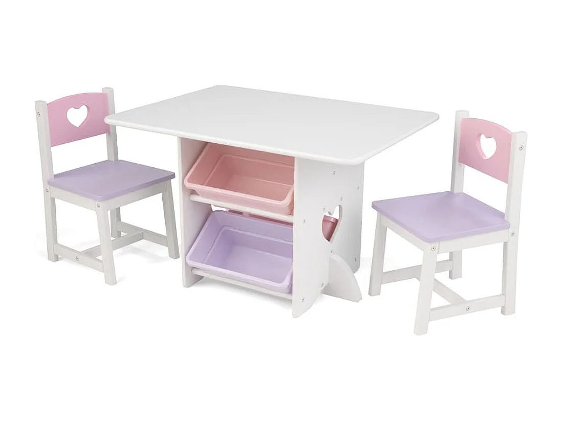 Mesa, sillas y caja de madera para niños Coeur