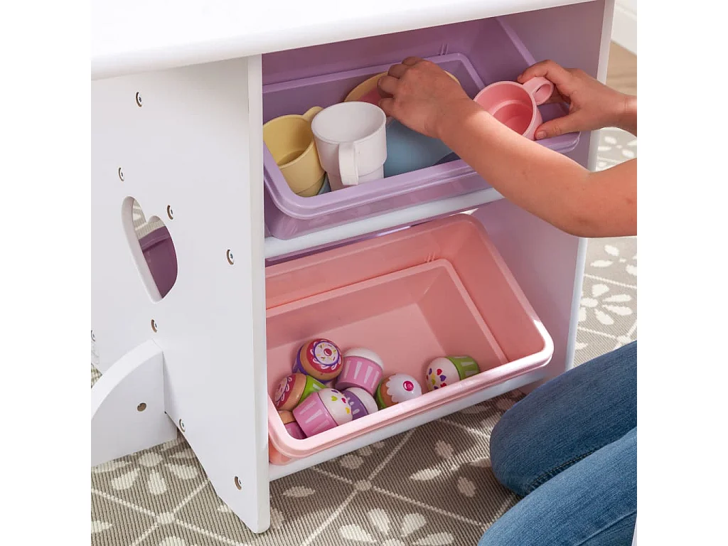 Mesa, sillas y caja de madera para niños Coeur