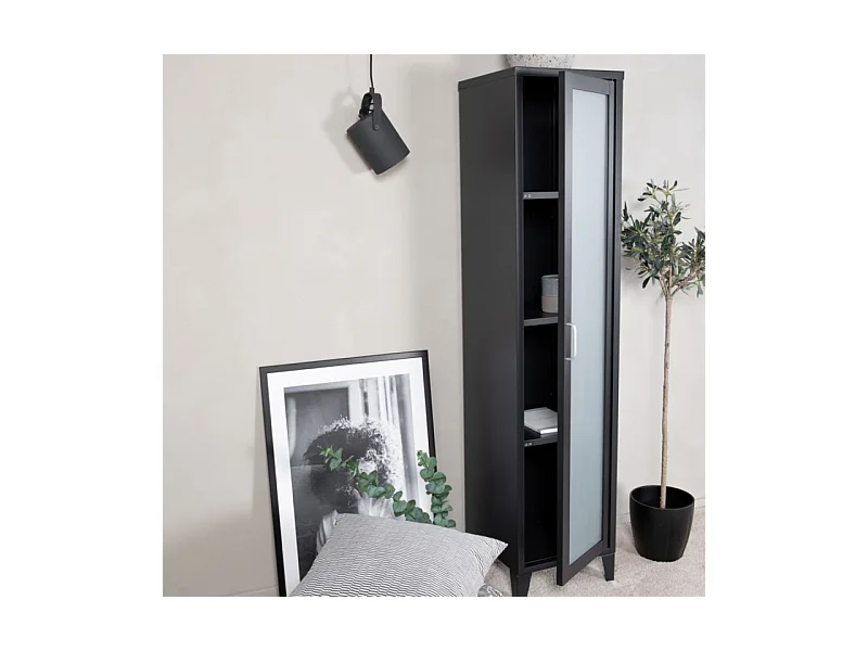 Vitrine Avec Porte Givrée "Acero" 150cm Noir