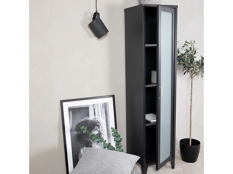 Vitrine Avec Porte Givrée "Acero" 150cm Noir