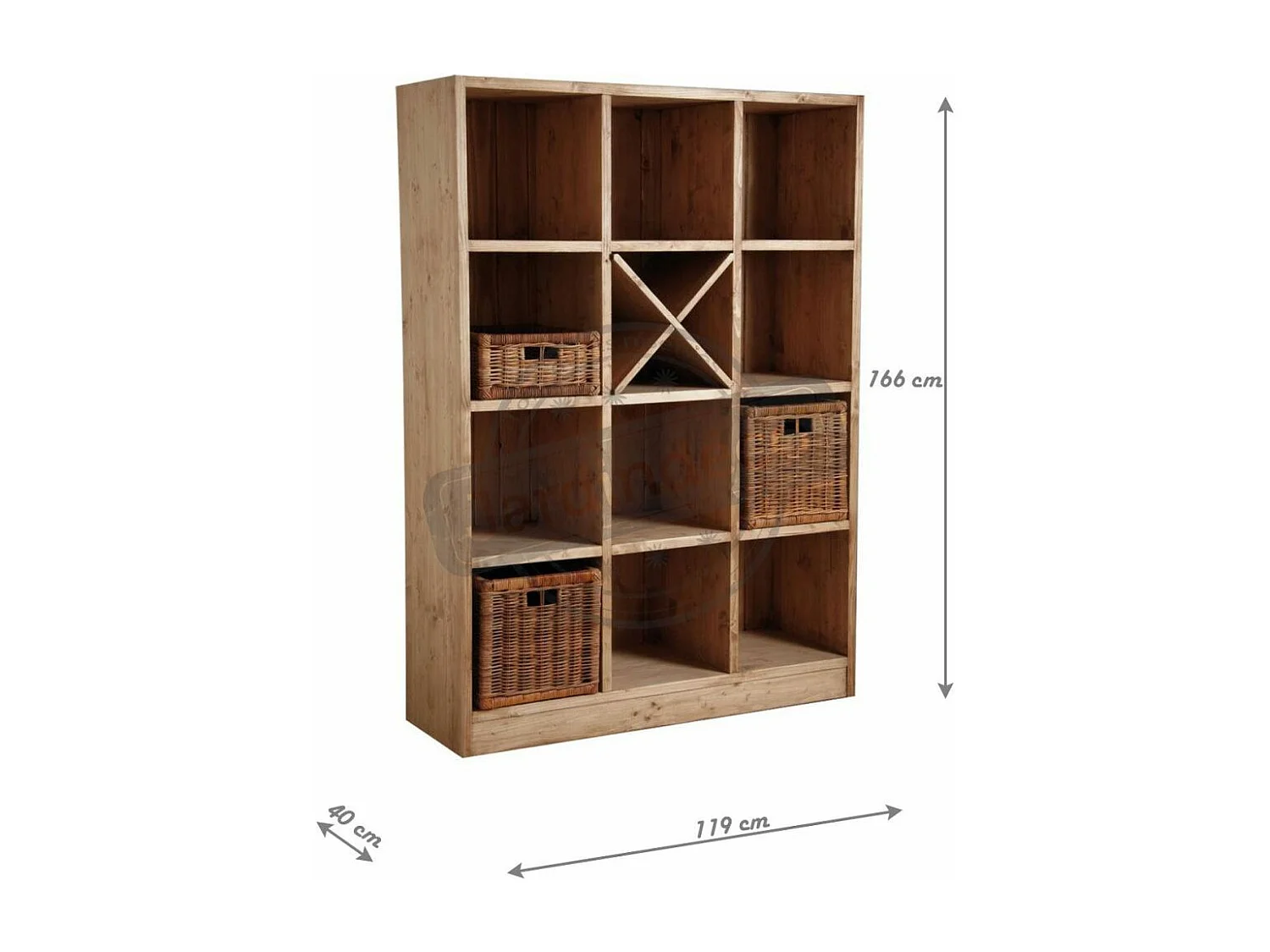 Bibliothèque 12 cases en épicéa ciré miel