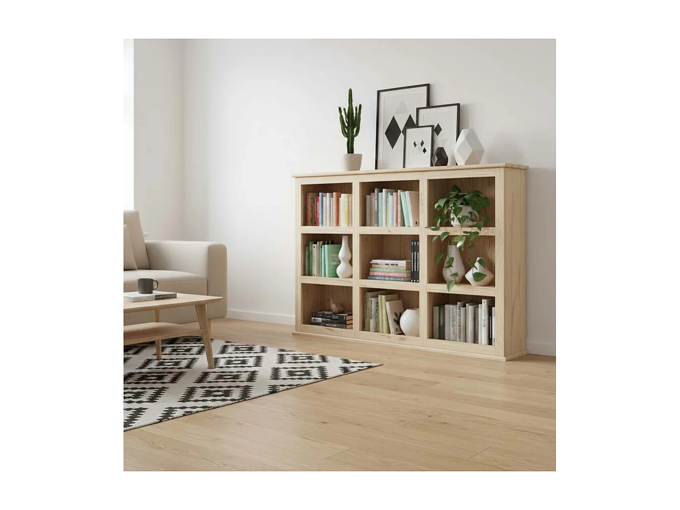 Bibliothèque en bois brut 9 cases