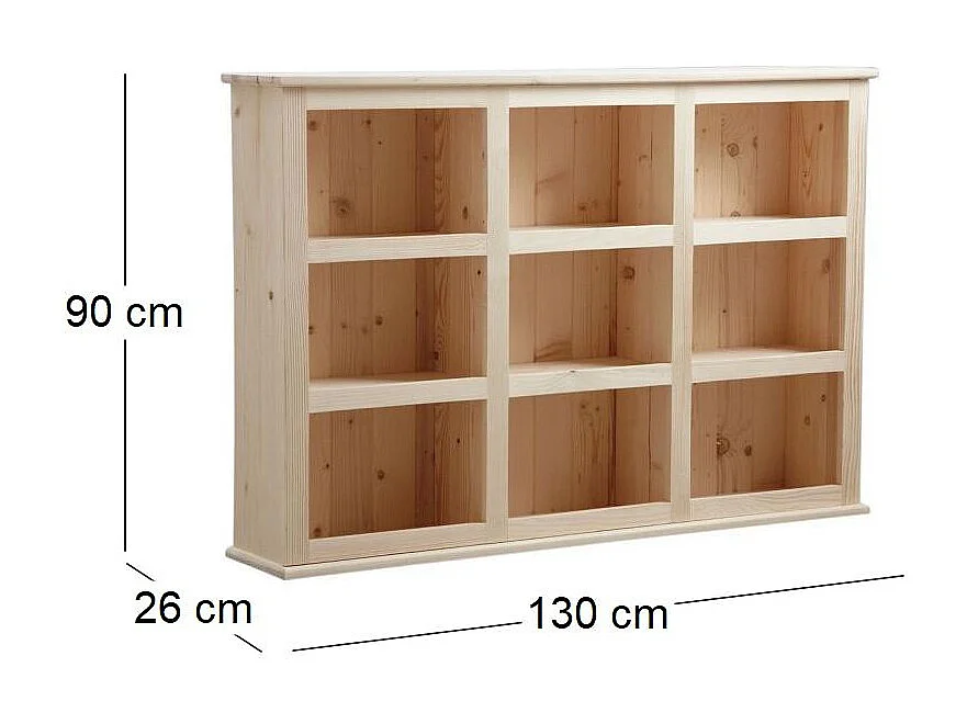 Bibliothèque en bois brut 9 cases