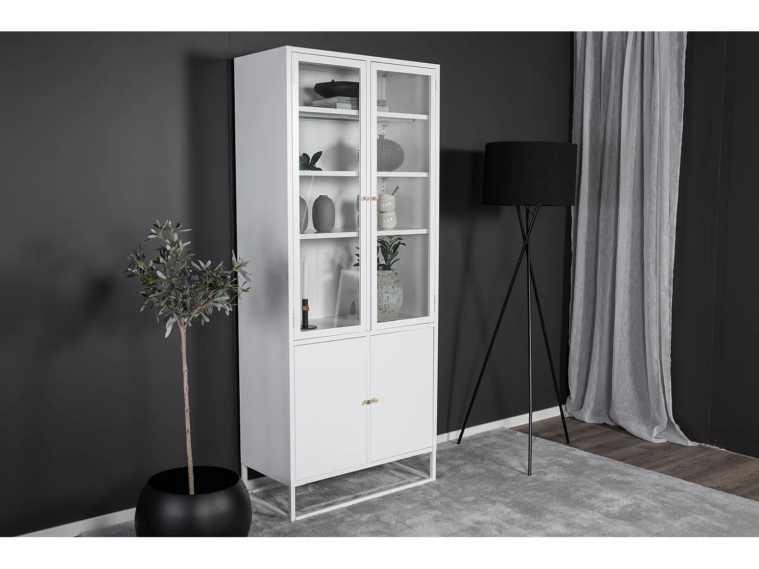 Bakal vitrinekast 4 glasdeuren, 5 planken, wit.