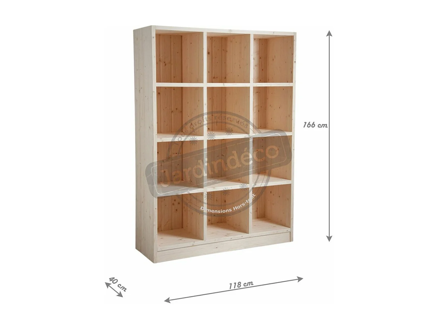 Bibliothèque 12 cases en épicéa brut