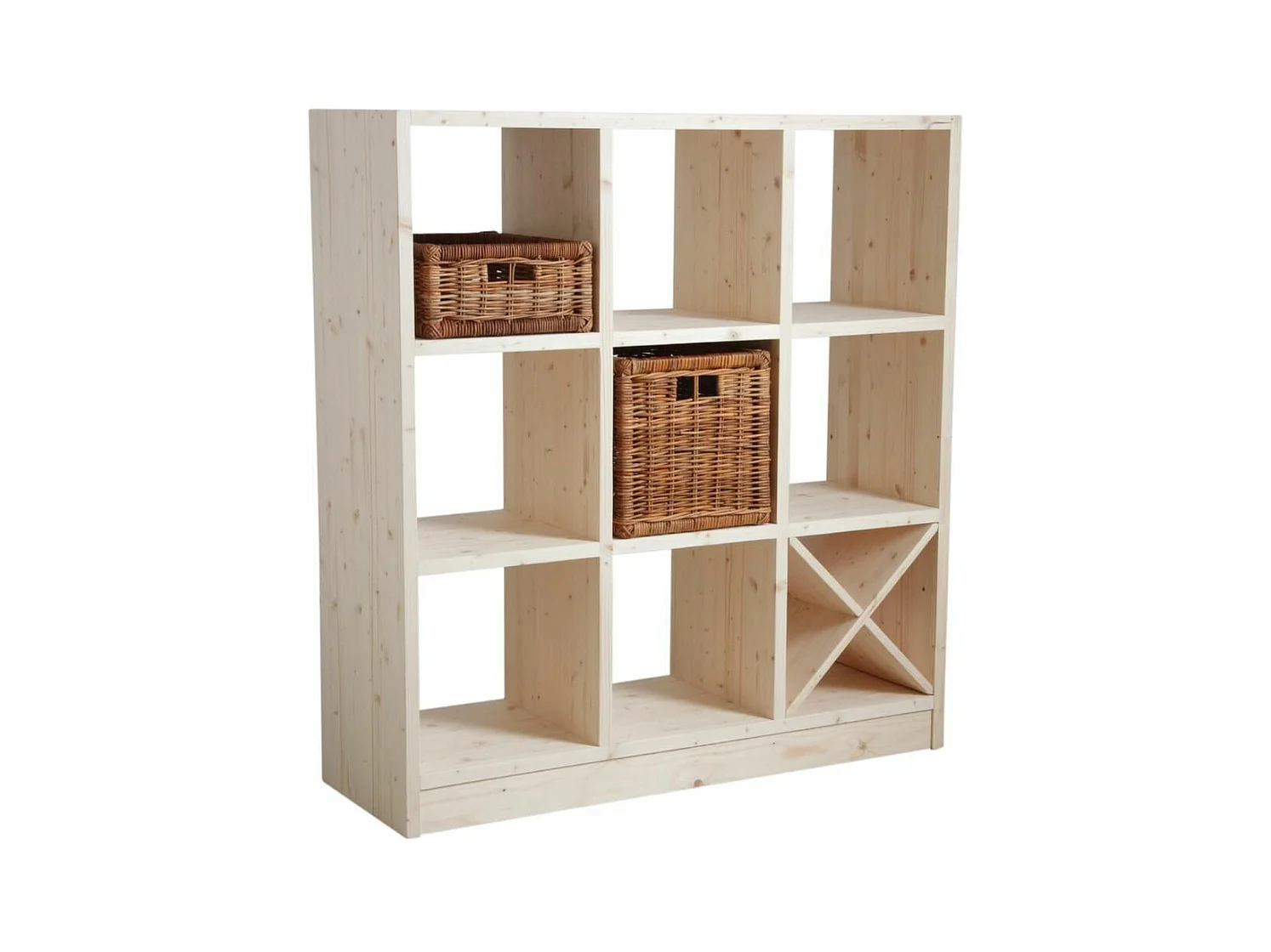 Bibliothèque 9 cases en épicéa brut