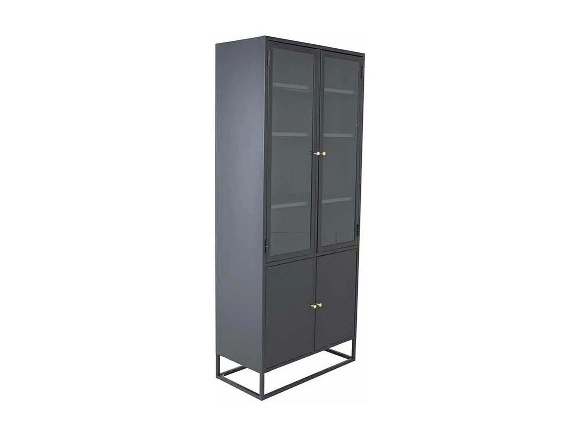 Bakal vitrinekast 4 glasdeuren, 5 planken, zwart.