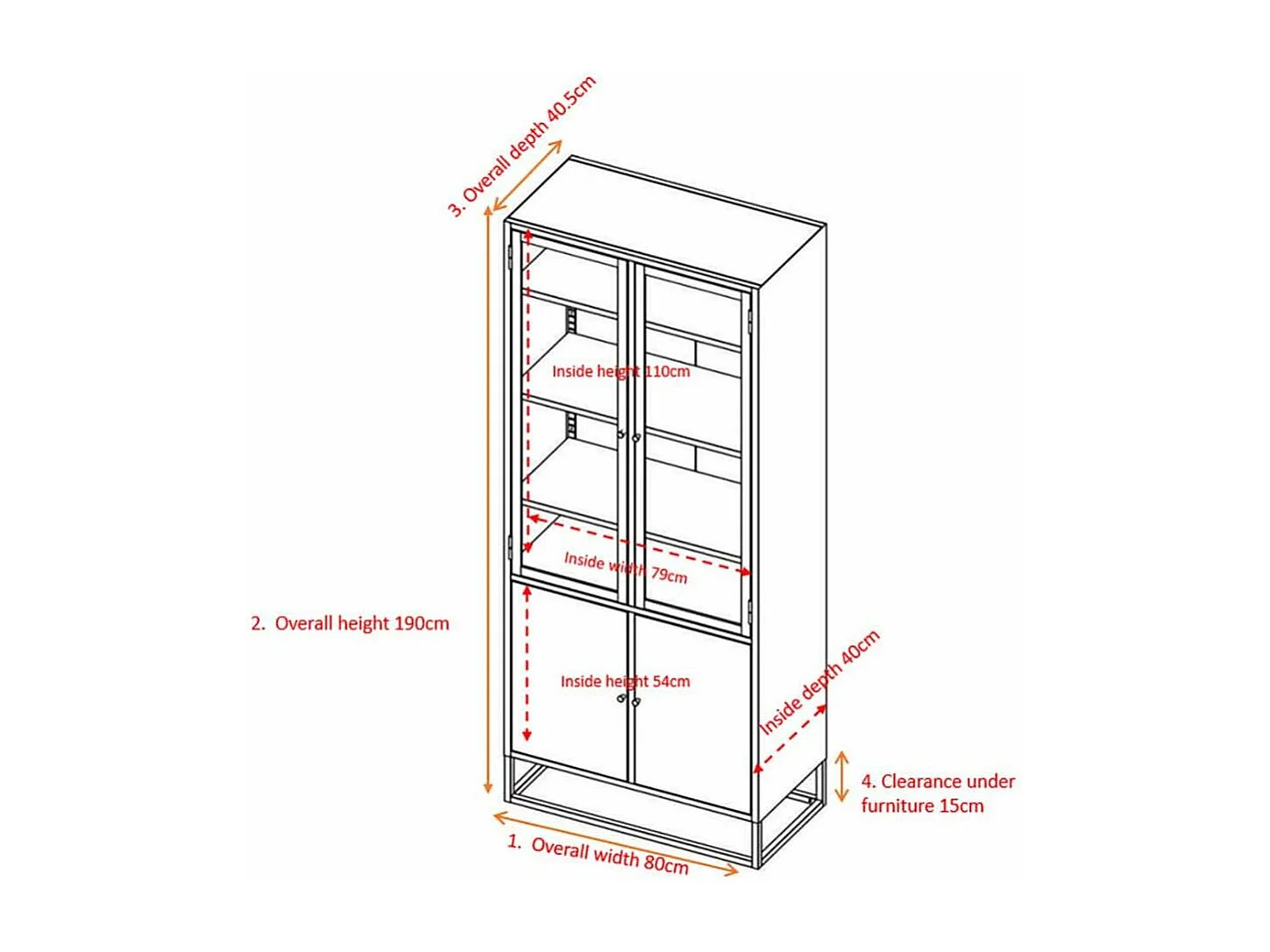 Bakal vitrinekast 4 glasdeuren, 5 planken, zwart.