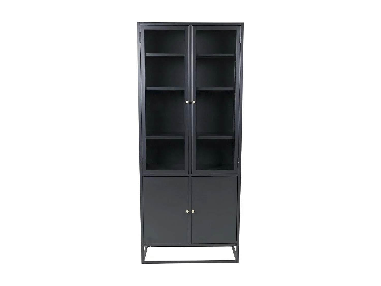 Bakal vitrinekast 4 glasdeuren, 5 planken, zwart.