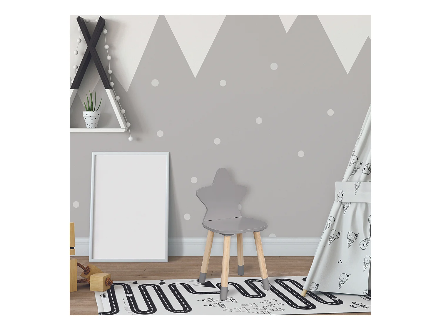 Chaise Enfant en Bois "Étoile" 54cm Gris