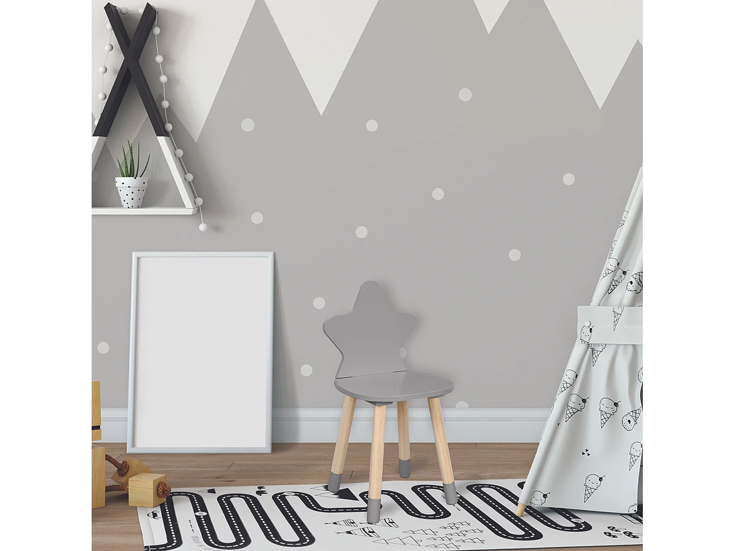 Chaise Enfant en Bois "Étoile" 54cm Gris