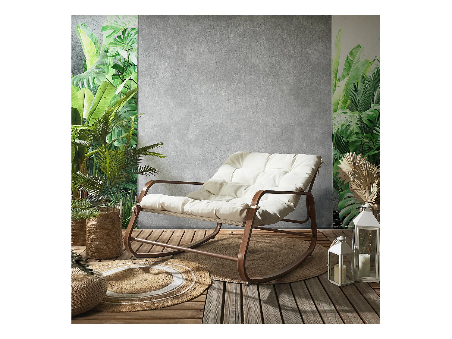 Fauteuil A Bascule Miami Imitation Bois Beige, Marron