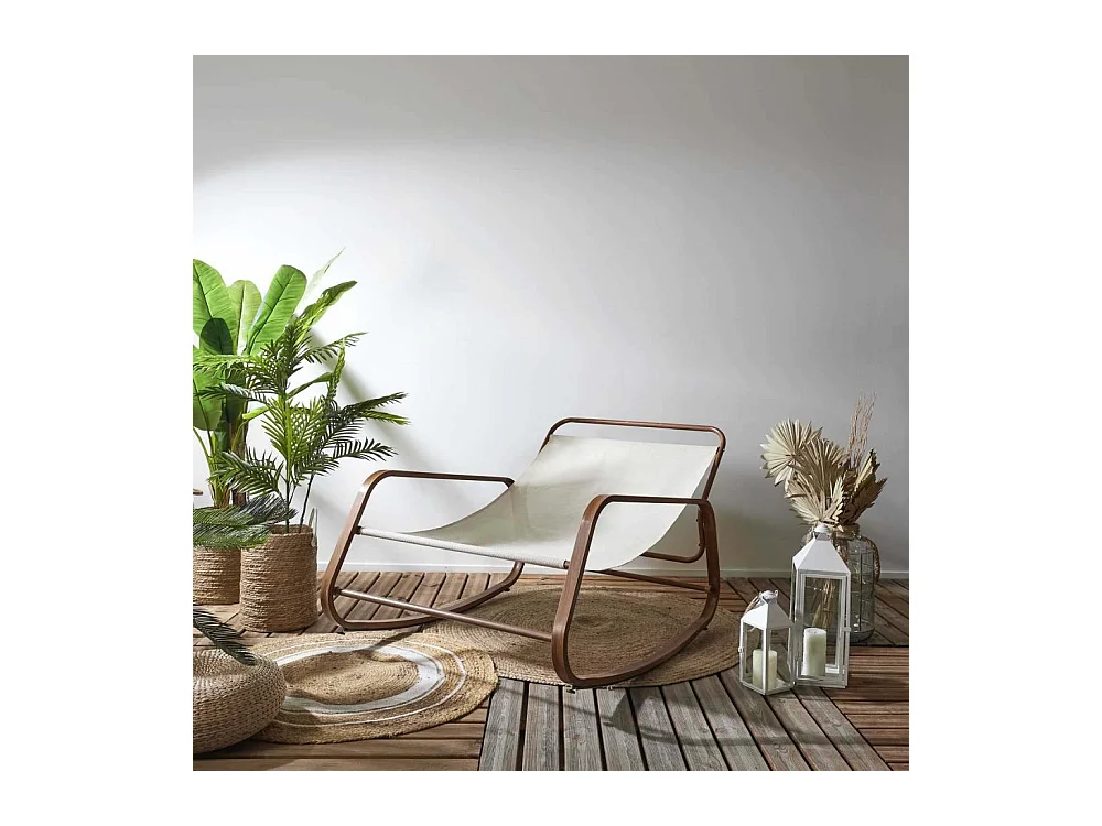 Fauteuil A Bascule Miami Imitation Bois Beige, Marron