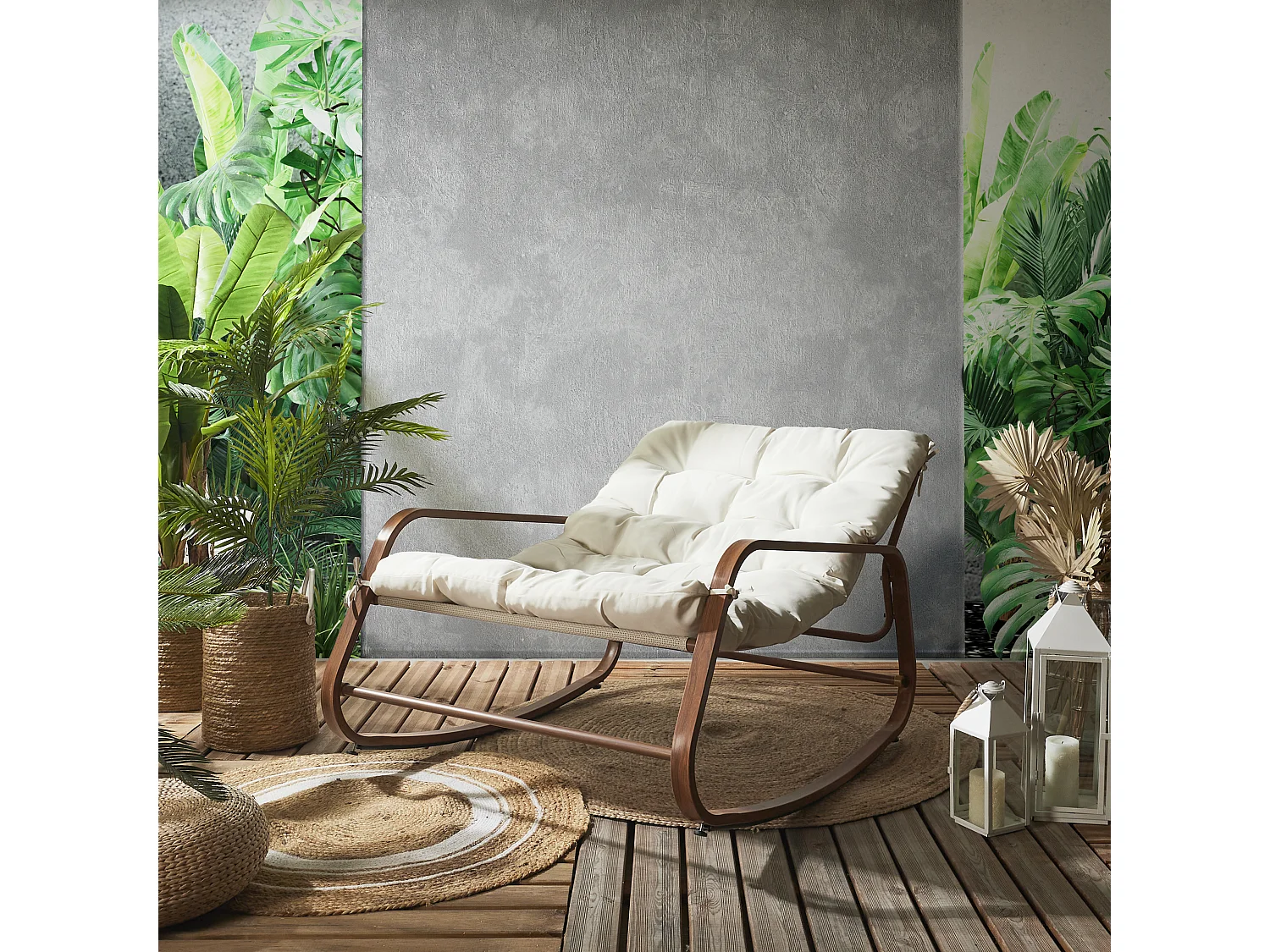 Fauteuil A Bascule Miami Imitation Bois Beige, Marron