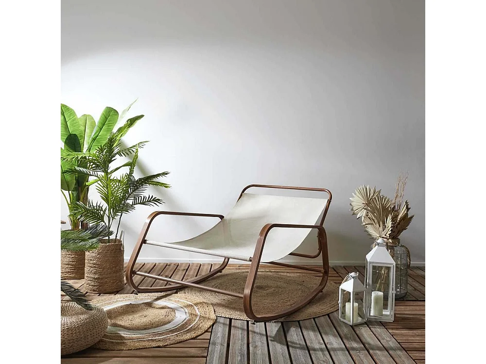 Fauteuil A Bascule Miami Imitation Bois Beige, Marron