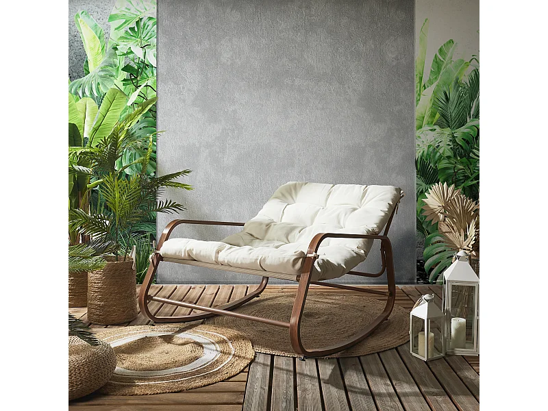 Fauteuil A Bascule Miami Imitation Bois Beige, Marron