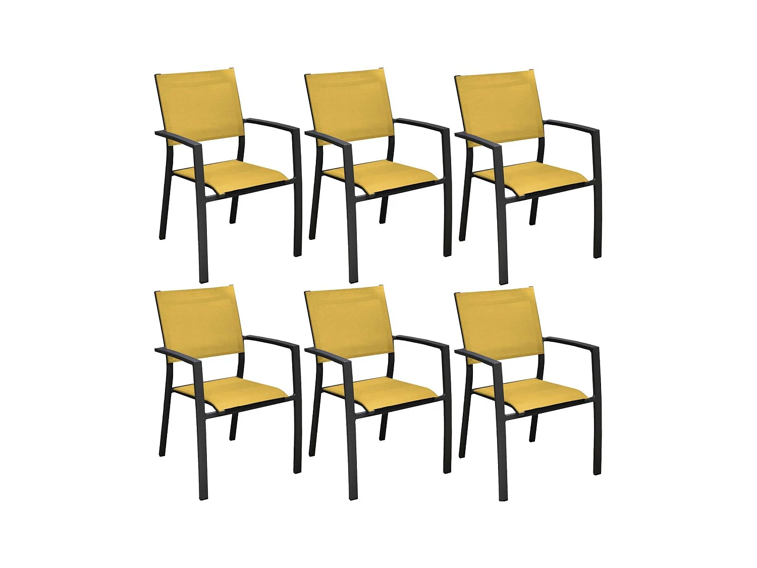 Fauteuils de jardin aluminium et toile Games (Lot de 6) Graphite, moutarde